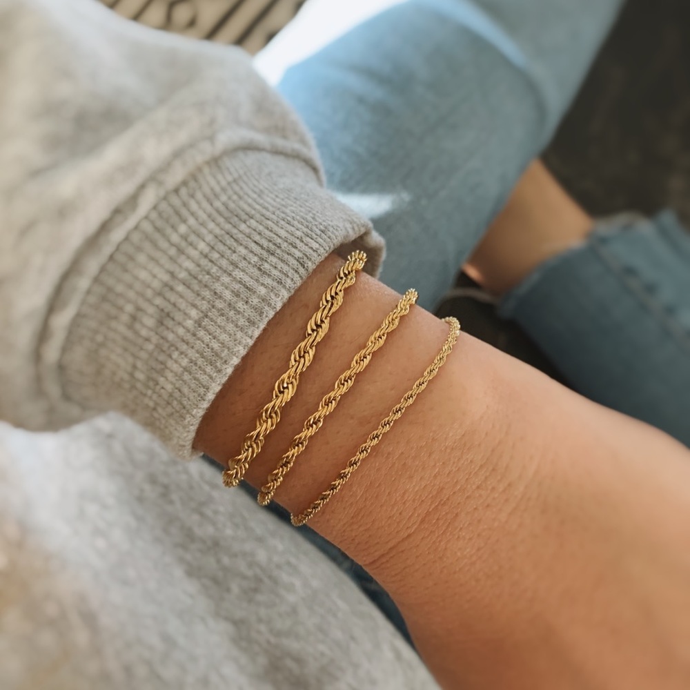 Gold Rope Chain bracelet 4mm - Picture 4 of 6